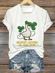  St Patrick's Day Silliest Goose At The Pub V-Neck T-Shirt Funny Shamrock Gift - TradiViet