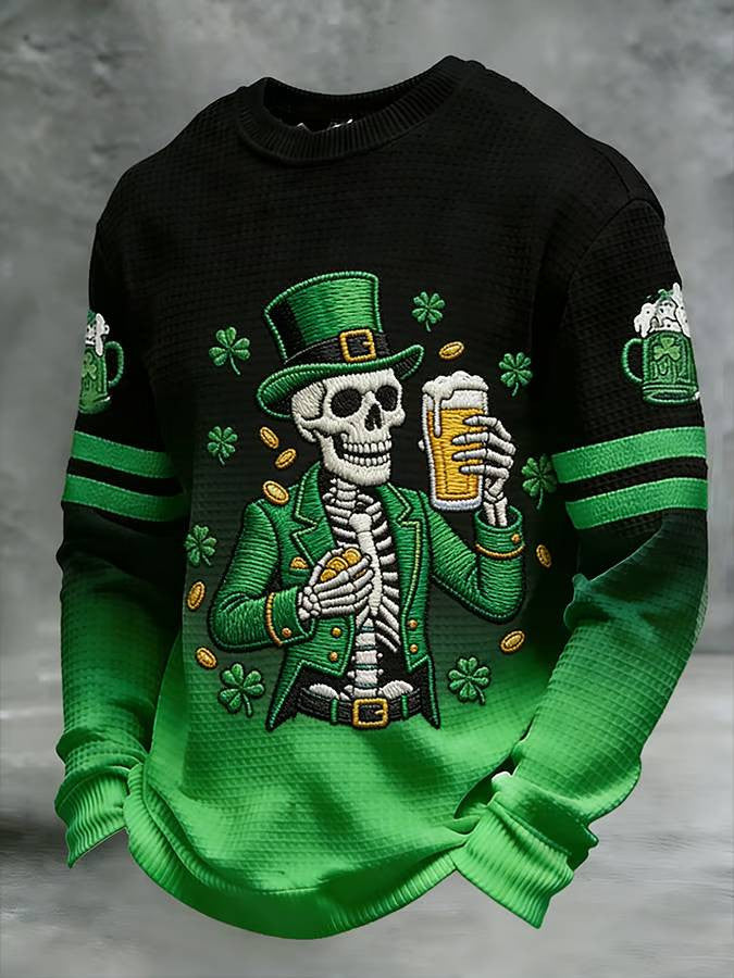  St Patrick's Day Skeleton Lucky Drinking Long Sleeve T Shirt Funny Irish Beer American Gift - TradiViet