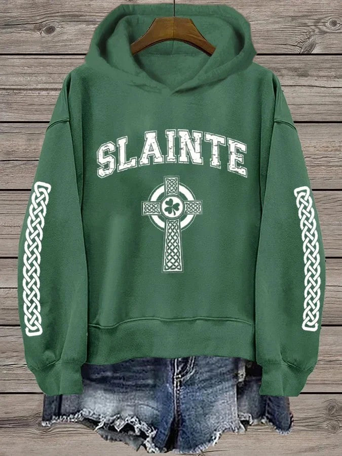 St Patrick's Day Slainte Crucifix Hoodie Women's Paddy's Day Apparel Gifts For Irish Her - Lilybirchmarket