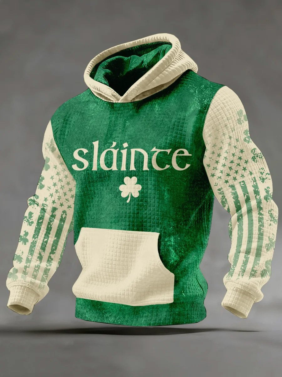 St Patrick's Day Slainte Hoodie American Flag Clover Art St Patrick's Day Hooded Sweatshirt - Lilybirchmarket
