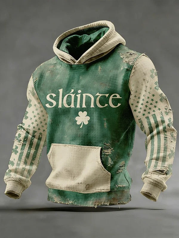St Patricks Day Slainte Lucky Clover Graphic Casual Hoodie Irish Cheers Best Gift Men - Lilybirchmarket
