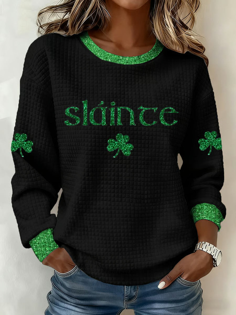  St Patrick's Day Slainte Waffle Sweatshirt St Pattys Apparel Gift For Women - TradiViet