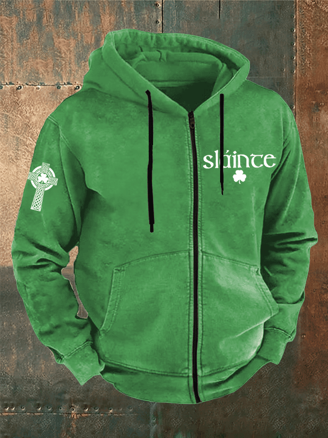 St Patrick's Day Slainte Zip Hoodie Men's Saint Paddy Clothing Cool Gifts For Guys Ireland - Lilybirchmarket
