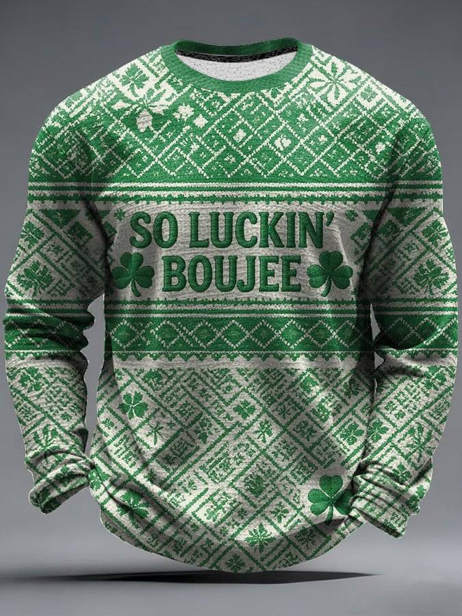 St Patrick's Day So Luckin Boujee Long Sleeve T-Shirt Men's St Patrick's Day Clothes Gifts - TradiViet