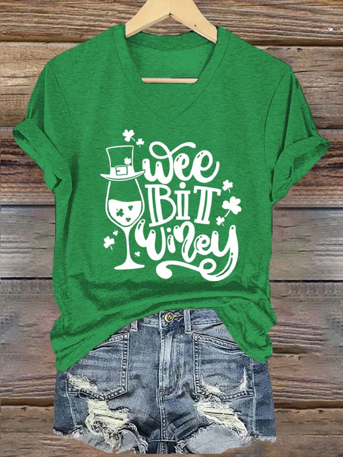  St Patrick's Day Wee Bit Winey Irish V-Neck T-Shirt Lucky St Patrick's Day Gifts - TradiViet