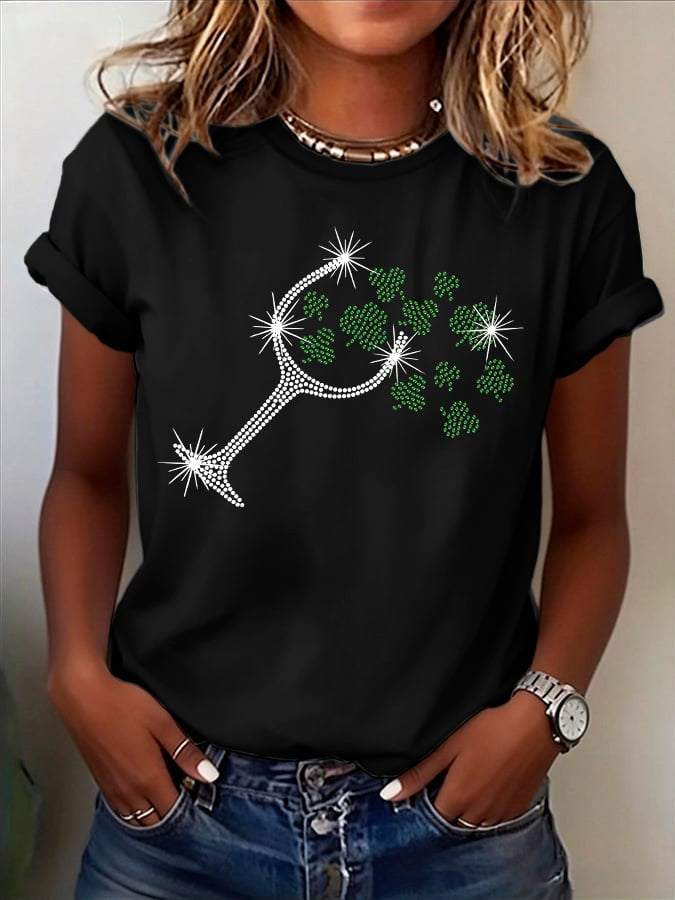  St. Patrick's Day Wine Clover Bling Shirt St. Paddys Day Shirt Lucky Irish Tee Gifts For Holiday - TradiViet