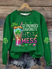  St Patrick's Favorite Hot Mess Sweatshirt Celtic Holiday St Patty's Day Apparel Gifts For Her - TradiViet