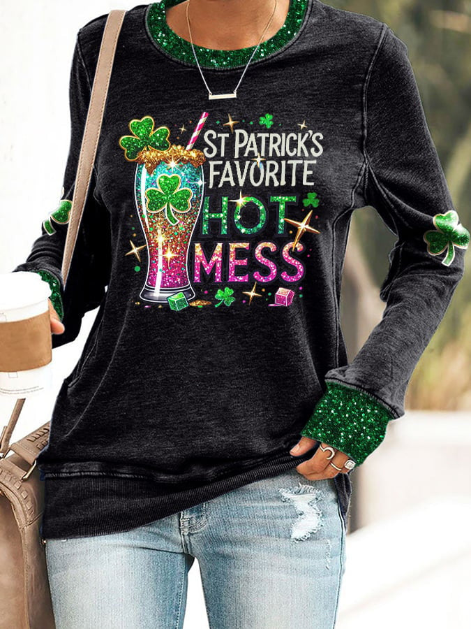  St Patrick's Favorite Hot Mess Sweatshirt Irish Beer St Patricks Clothes St Pattys Day Gifts - TradiViet