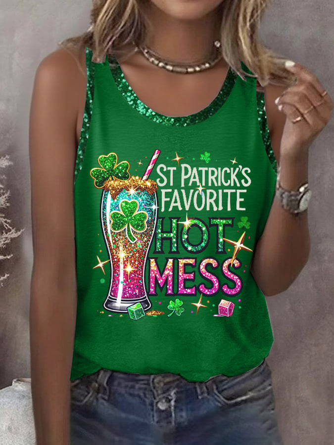  St Patrick's Favorite Hot Mess Tank Top Irish Holiday Saint Patrick Shirts St Pattys Day Gifts - TradiViet