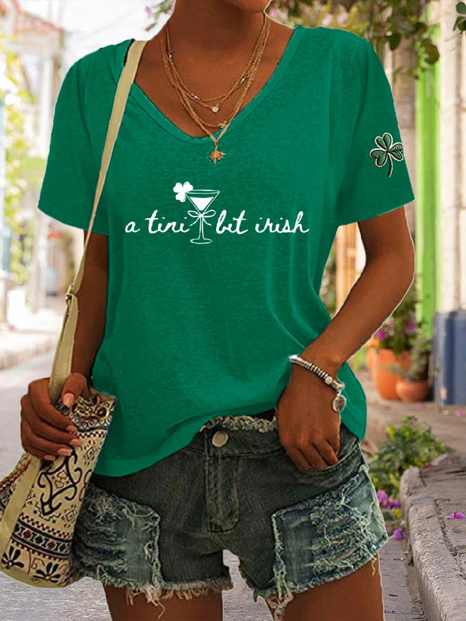  St Patrick's Festival Day A Tiny Bit Irish V-Neck T-Shirt Simple Lucky Irish Gift - TradiViet