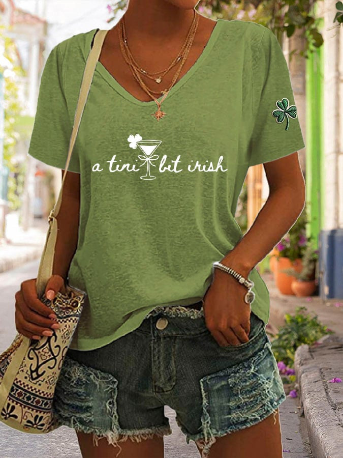  St Patrick's Festival Day A Tiny Bit Irish V-Neck T-Shirt Simple Lucky Irish Gift - TradiViet