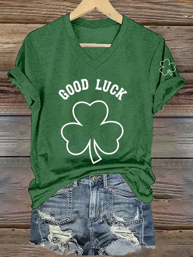  St Patrick's Festival Day Good Luck Shamrock V-Neck T-Shirt Clean Irish Style Gift - TradiViet