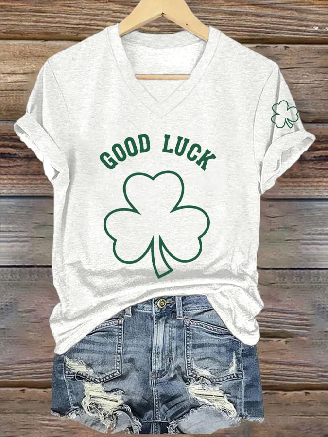  St Patrick's Festival Day Good Luck Shamrock V-Neck T-Shirt Clean Irish Style Gift - TradiViet