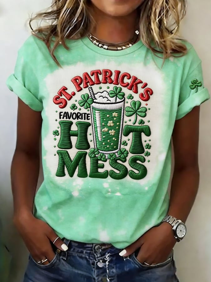  St Patrick's Hot Mess Shirt Funny Glitter Shamrock Beer T Shirt Funny Irish Clover Holiday Gift - TradiViet
