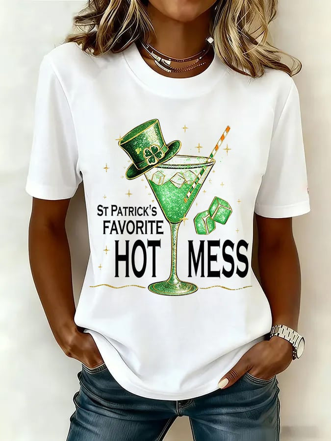  St Patrick's Hot Mess Shirt Funny Glitter Shamrock Beer T Shirt Lucky Green Irish Tee Gift - TradiViet