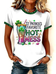  St Patrick's Hot Mess Shirt Funny Glitter Shamrock Beer T Shirt St Patty'S Day Gift Ideas - TradiViet