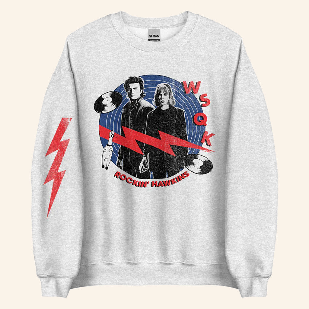 Steve Harrington Merch Stranger Things WSQK Rockin' Hawkins Sweatshirt Gifts For Fans - Lilybirchmarket