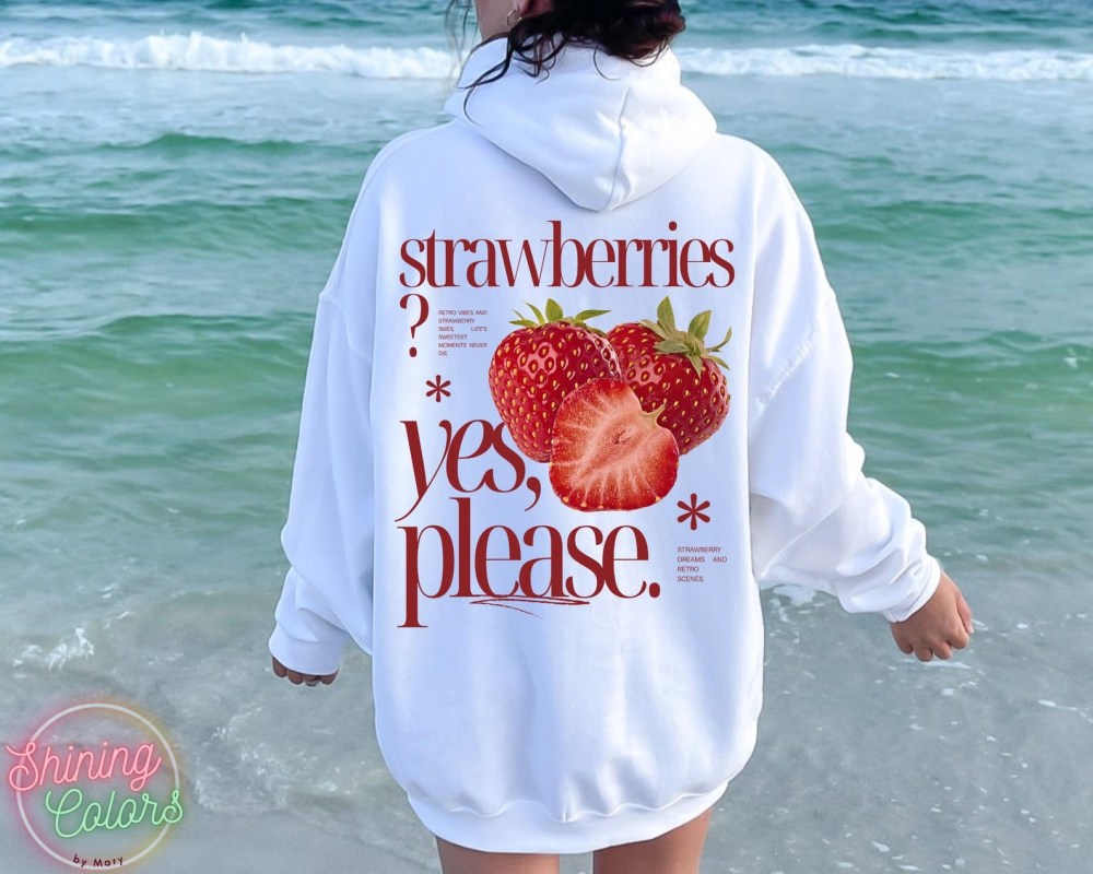 Strawberries Yes Please Hoodie Vintage Fruit Illustration Hoodie Gifts For Strawberry Lovers - Lilybirchmarket