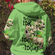 Stuck Between Idk Idc And Idgaf 3 Skulls Patrick_S Day Hoodie Skull Merch Mothers Birthday Gifts - Lilybirchmarket