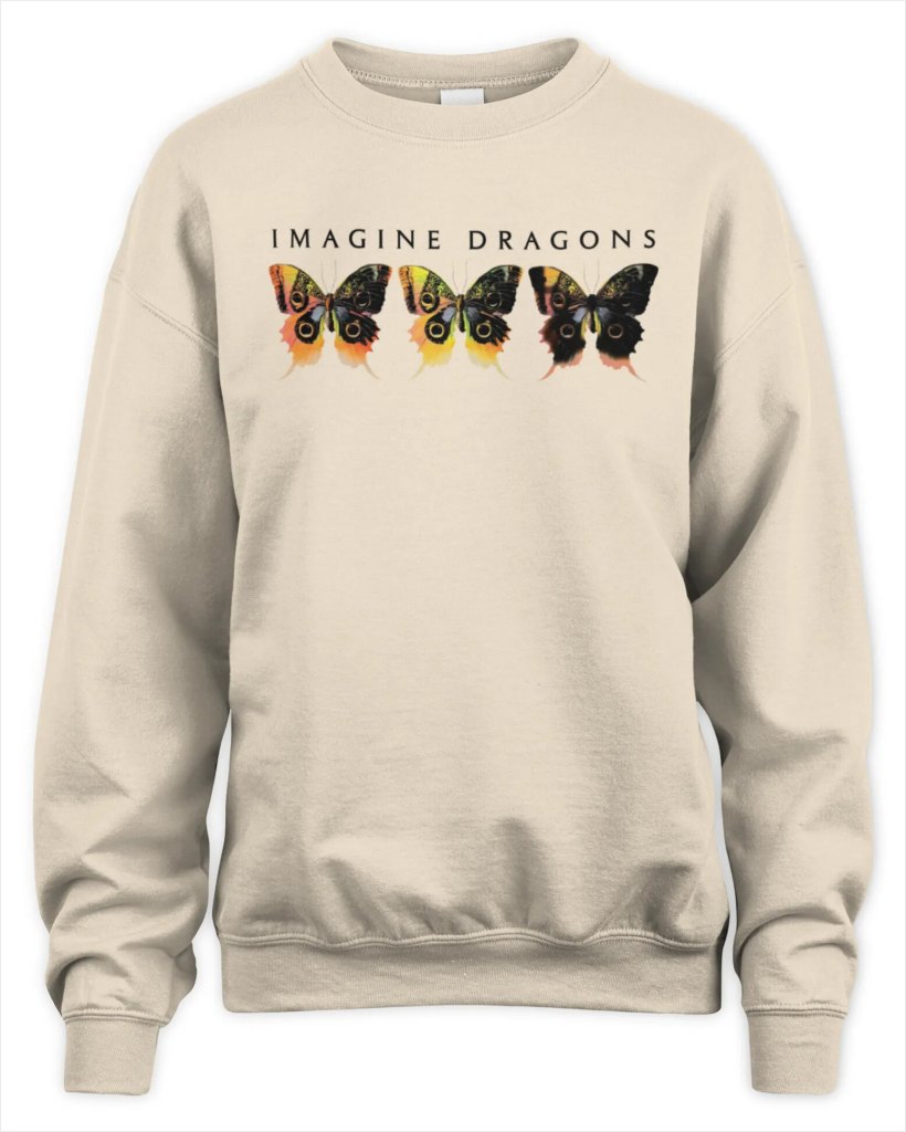 Sweatshirt Imagine Dragons Loom Butterfly Tan Sand Merch, Premium Sweaer Gifts For Her Merch Apparel - Lilybirchmarket