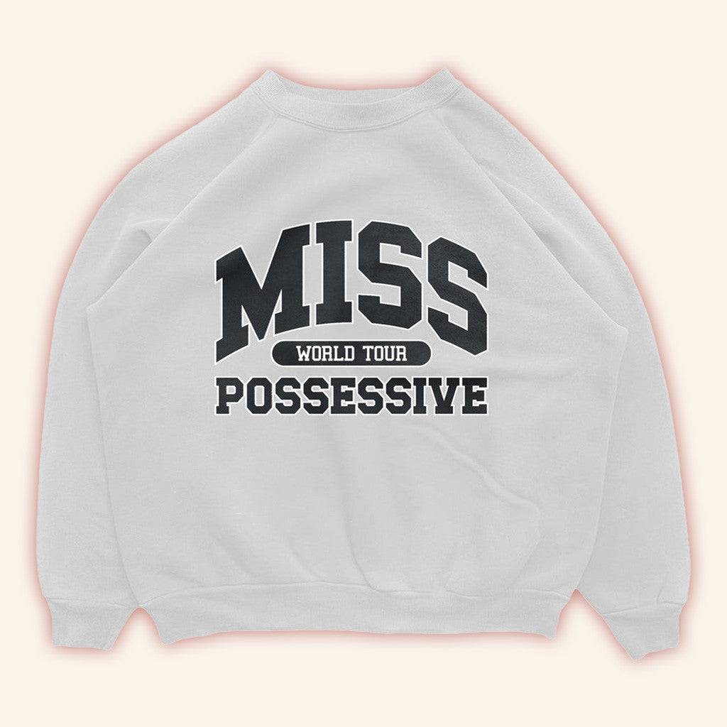 Tate Mcrae Tour Merch Miss Possessive Crewneck Sweatshirt White Miss Possessive 2025 Apparel - Lilybirchmarket