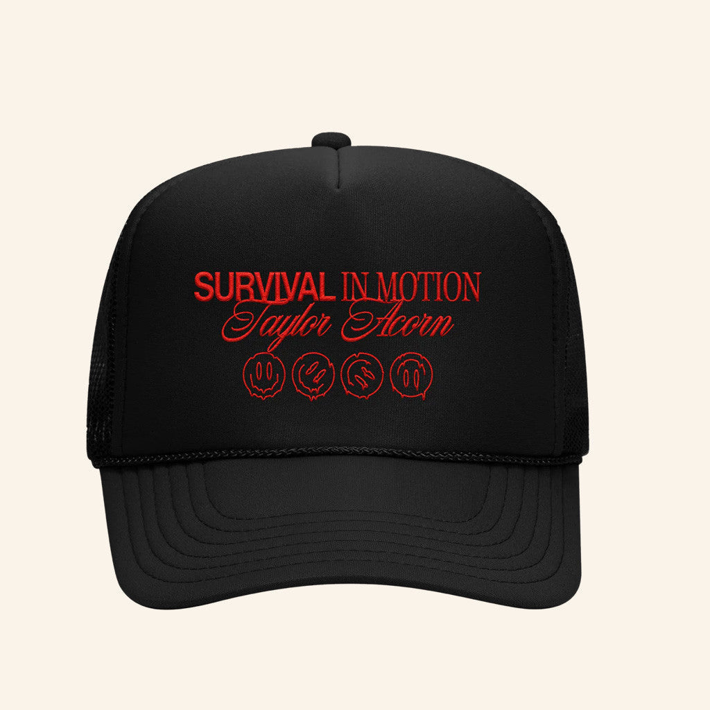 Taylor Acorn Merch Store Survival In Motion Black Trucker Hat Embroidered Gifts For Brother - Lilybirchmarket