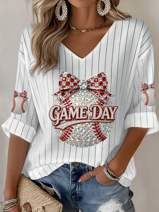  Team USA WBC 2026 V-Neck T-Shirt For Women's World Baseball Classic 2026 Shirts Game Day Merch - TradiViet