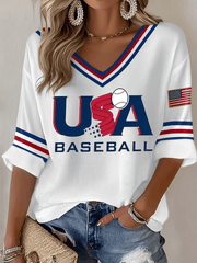  Team USA World Baseball Classic 2026 V-Neck T-Shirt Team USA WBC 2026 Shirt Gifts For Women's - TradiViet