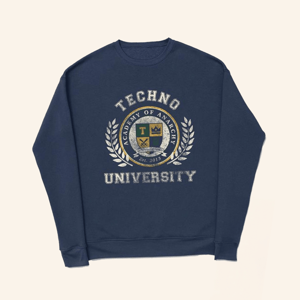 Technoblade Merch Techno University Crewneck Sweatshirt Navy Friends Gifts - Lilybirchmarket
