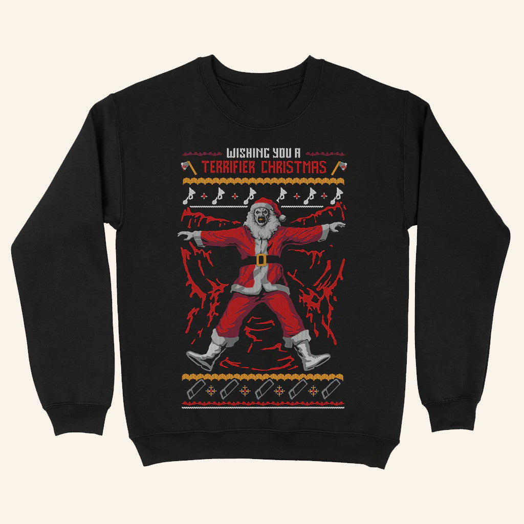 Terrifier Merch Wishing You A Terrifier 3 Christmas Crewneck Sweatshirt Christmas Gifts For Fans - Lilybirchmarket