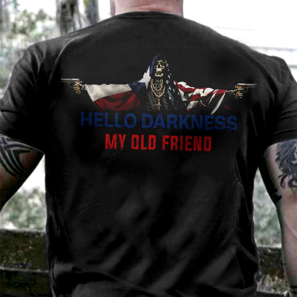 Texas And American Flag Skull Hello Darkness My Old Friend Car Sticker Gift Ideas For Cops - Lilybirchmarket