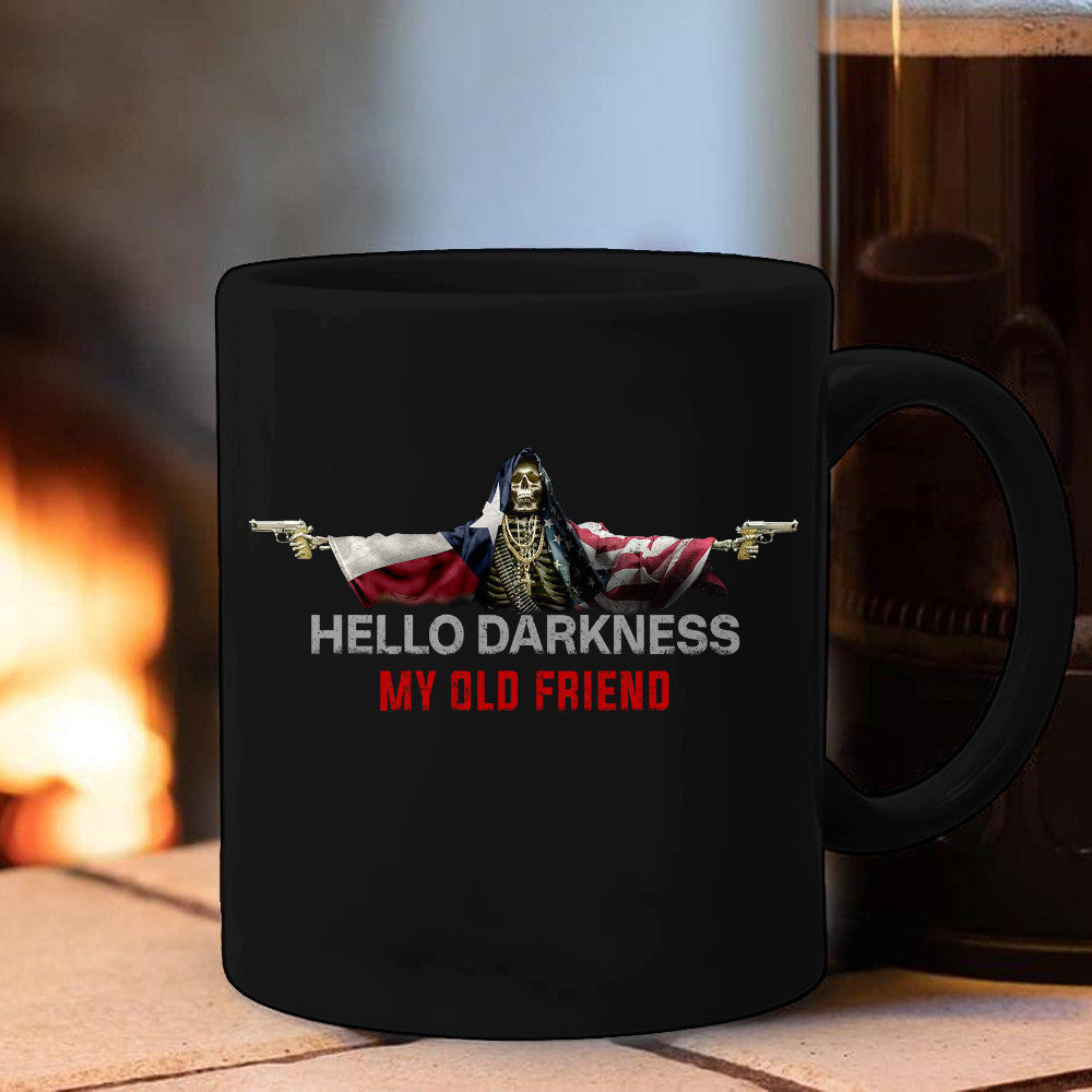 Texas And American Flag Skull Hello Darkness My Old Friend Car Sticker Gift Ideas For Cops - Lilybirchmarket