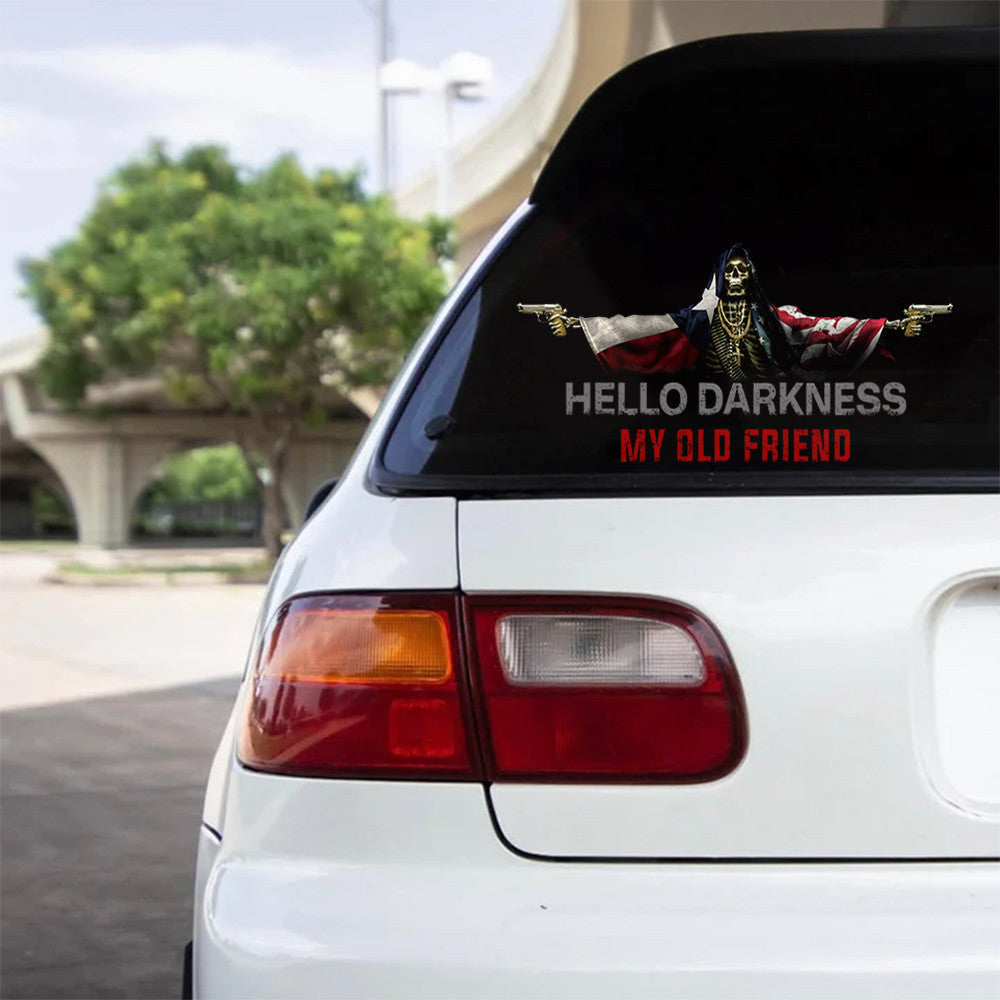 Texas And American Flag Skull Hello Darkness My Old Friend Car Sticker Gift Ideas For Cops - Lilybirchmarket