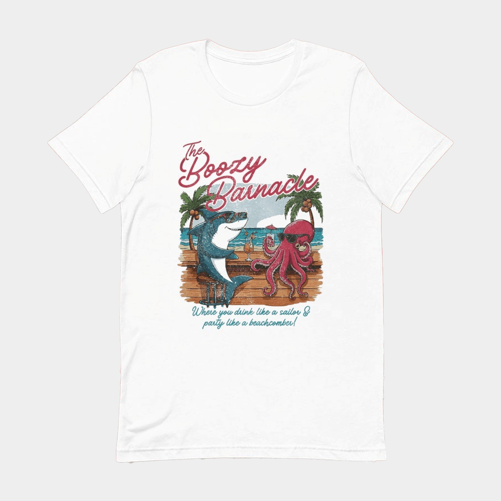The Boozy Barnacle Where You Drink Like A Sailor Party Like A Beachcomber Shark T-Shirt - Lily Birch Market