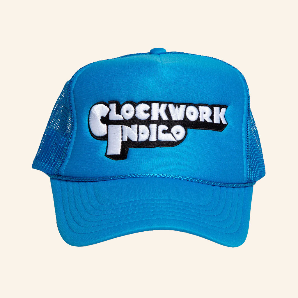 The Glorious Dead Merch Clockwork Indigo Trucker Hat Embroidered Birthday Gift For Him - Lilybirchmarket