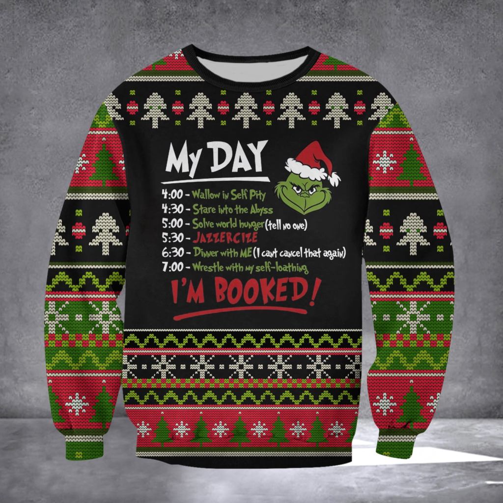 The Grinch Christmas Schedule Ugly Christmas Sweater My Day I'm Booked Xmas Clothing Funny Gift - Lily Birch Market