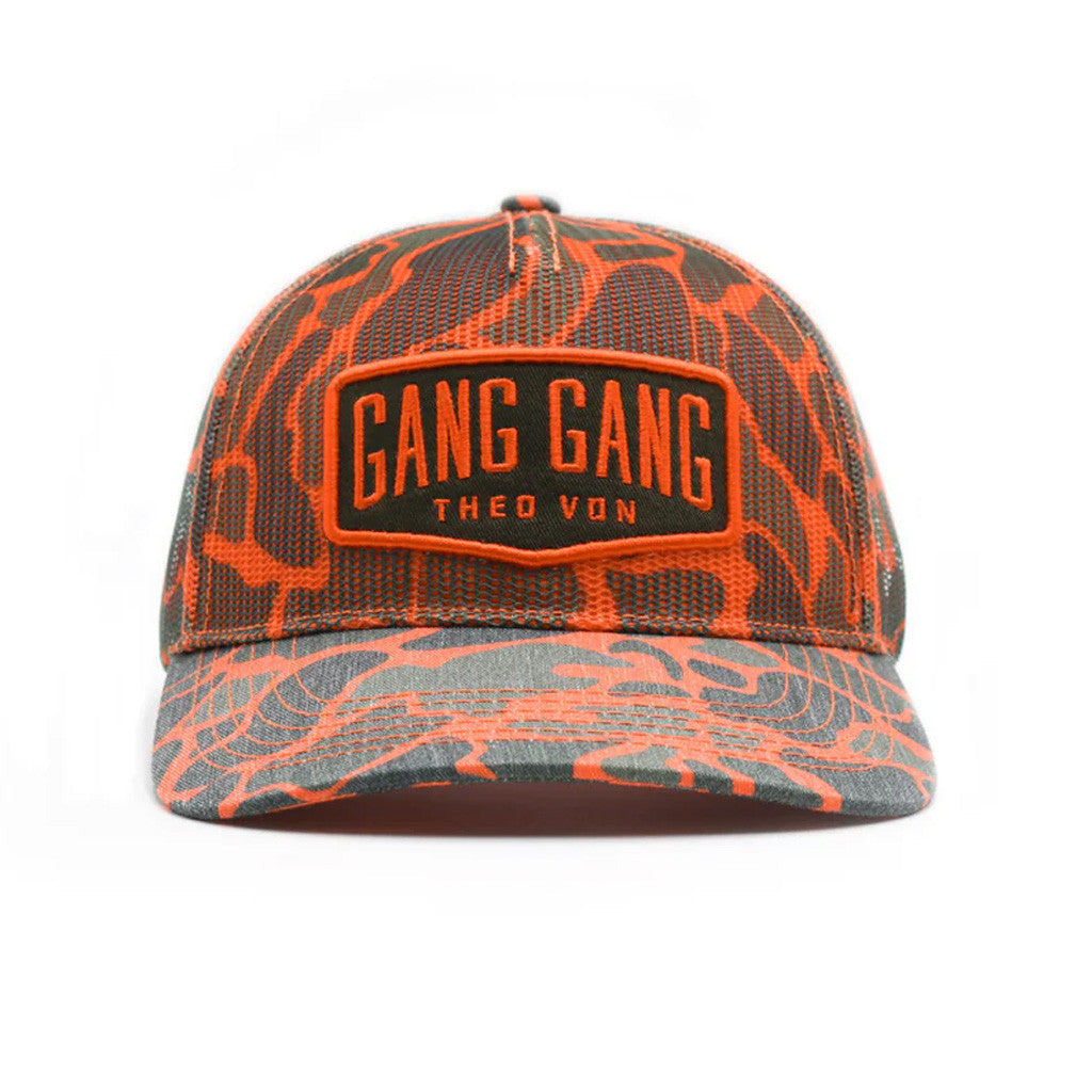 Theo Von Merch Gang Gang Orange Camo Hat Embroidered Gifts For Dudes - Lilybirchmarket