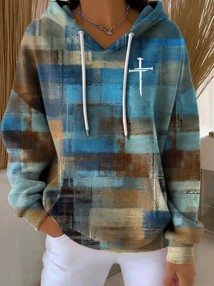 Three Nails Cross Pattern Women's Hoodie Religious Faith Based Apparel Christian Gifts Ideas - Lilybirchmarket