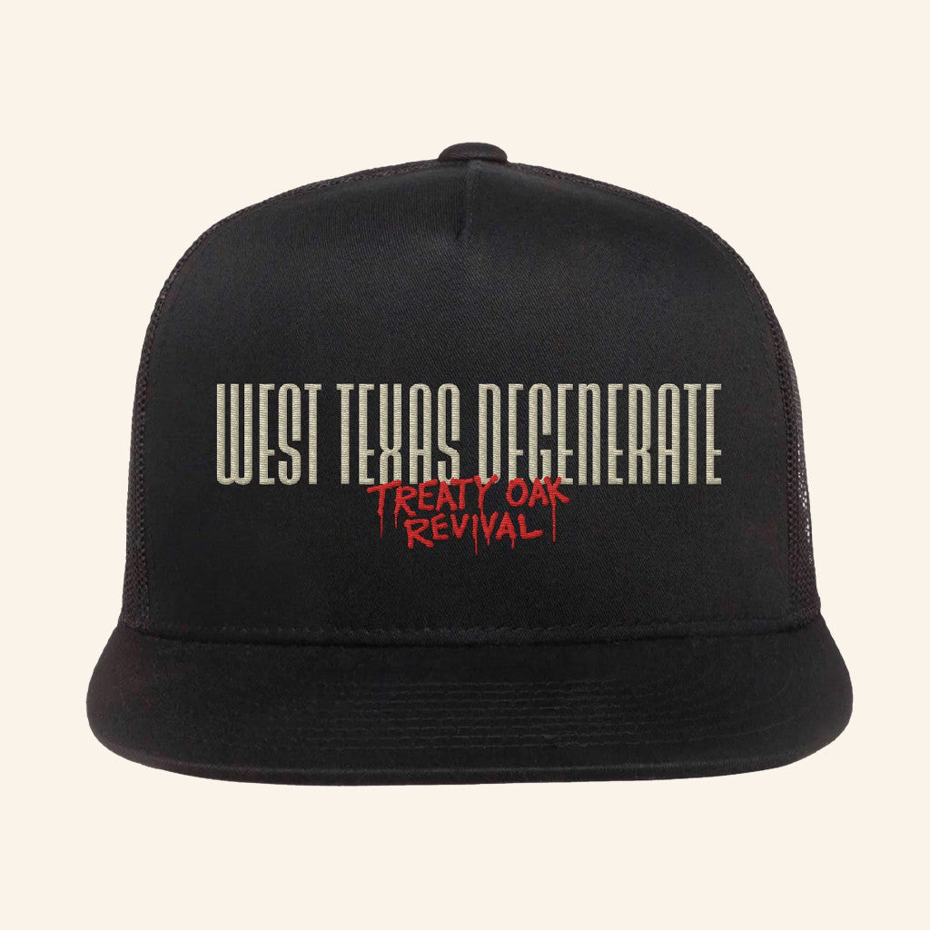 Treaty Oak Revival Merch Embroidered West Texas Degenerate Trucker Snapback Hat Dad Gifts - Lilybirchmarket