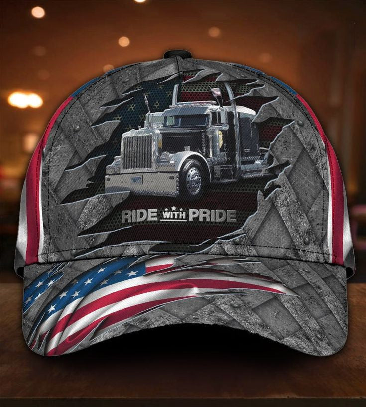 Truck Driver Ride With Pride Hat American Flag Old Vintage Hats Gifts For Truckers - Lilybirchmarket