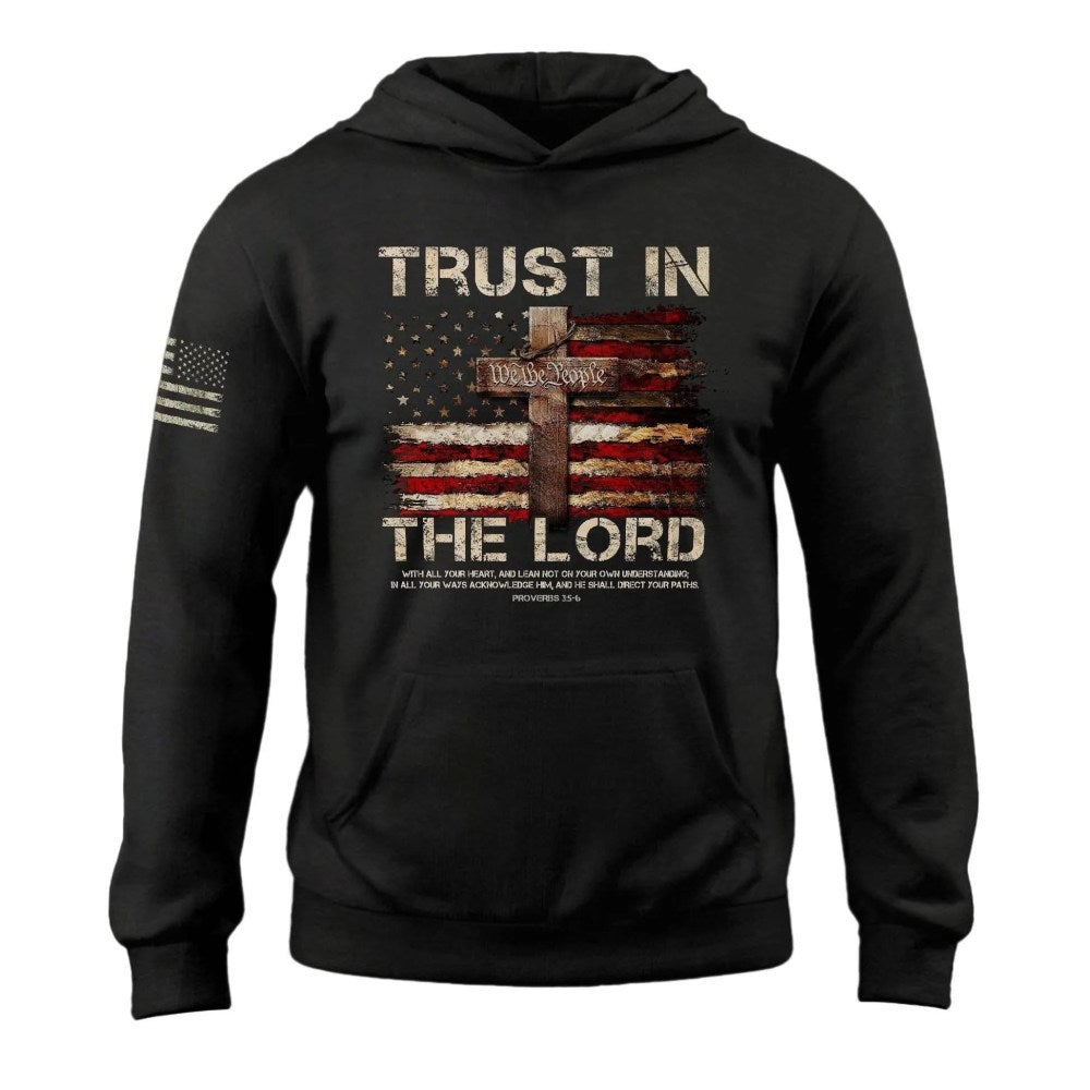 Trust In The Lost Hoodie American Flag Holy Cross Hoodie Christian Apparel Gifts - Lilybirchmarket