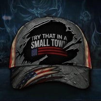 Try That In A Small Town Hat Gun Supporters Vintage American Flag Hats Men - Lilybirchmarket