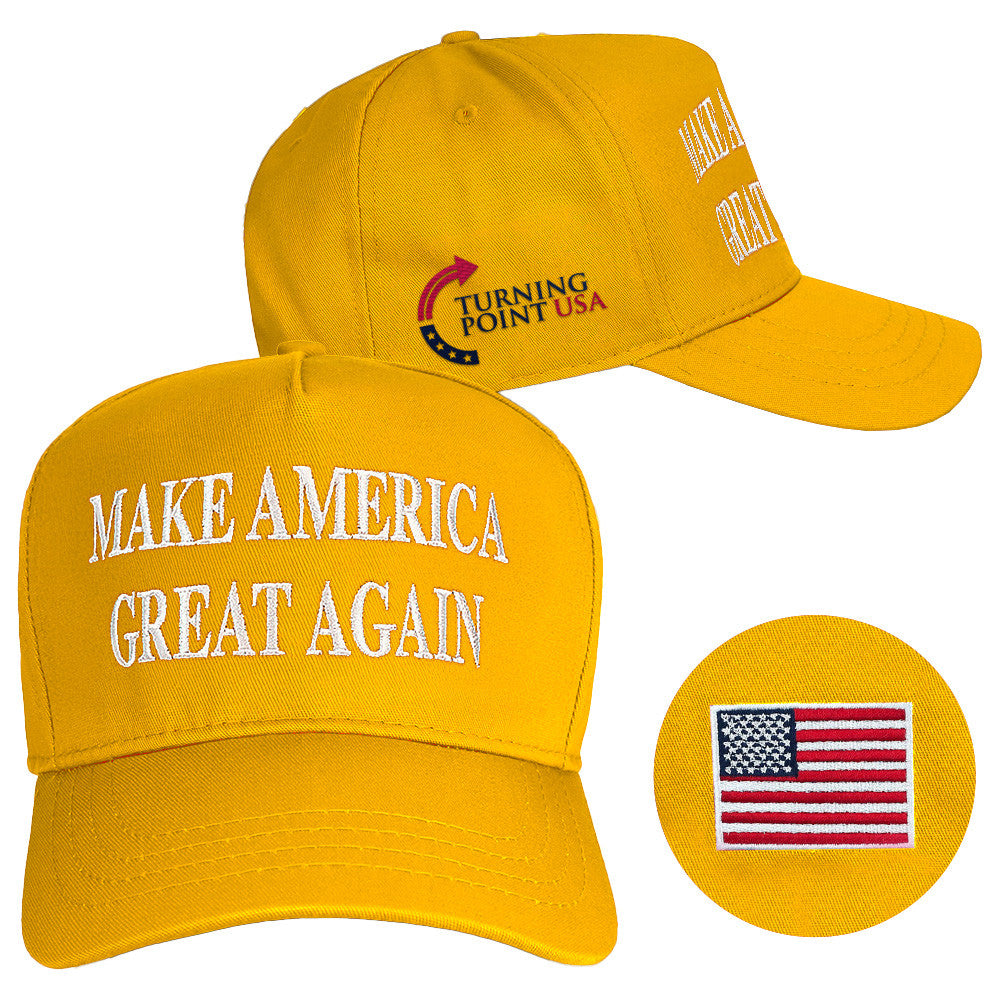Turning Point USA Hat Charlie Kirk Hat Make America Great Again Hat Gold Embroidered Dad Gifts - Lilybirchmarket