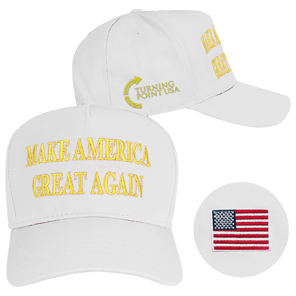 Turning Point USA Hat Charlie Kirk Hat Make America Great Again Hat White Embroidered MAGA Merch - Lilybirchmarket