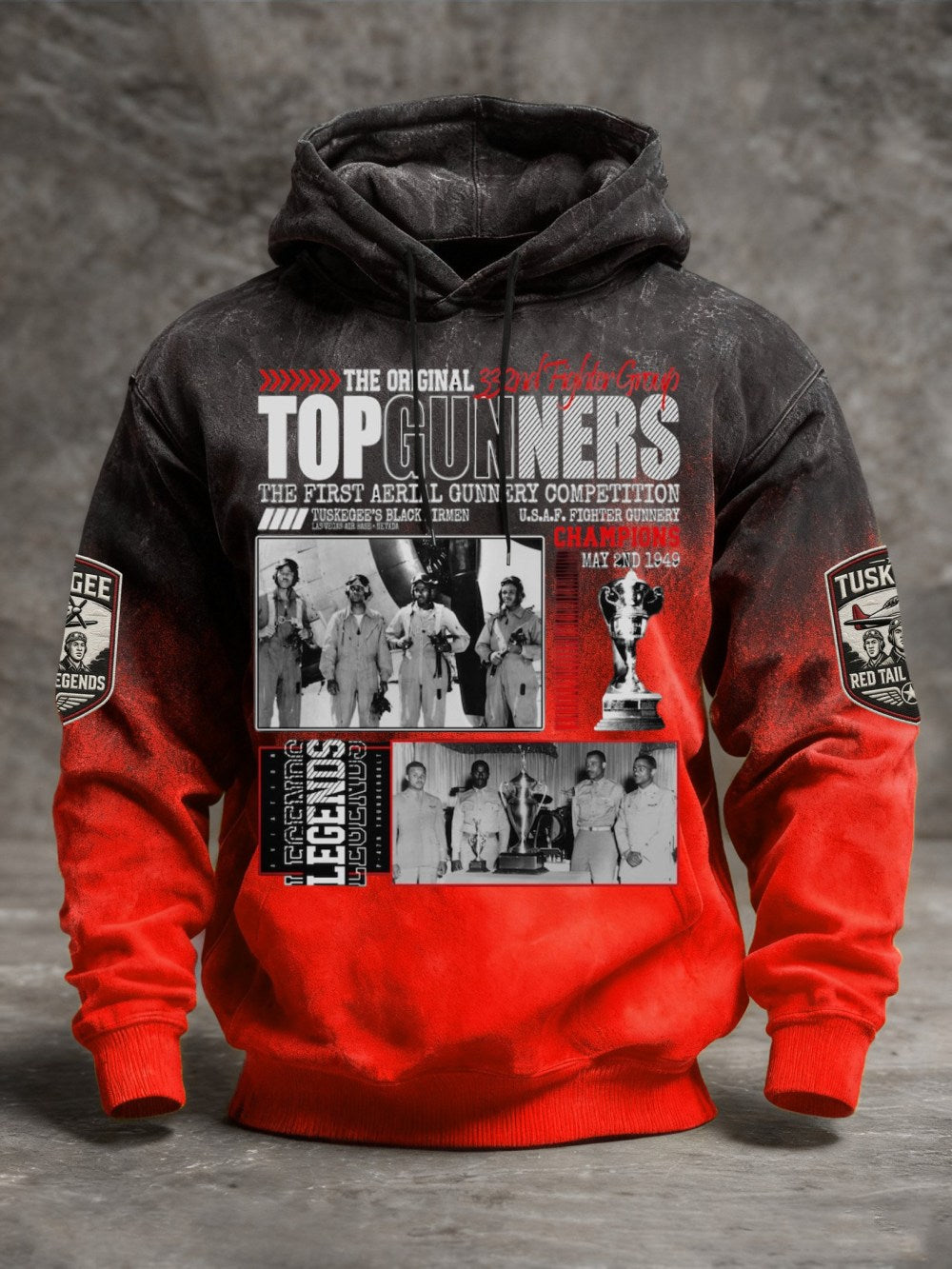 Tuskegee Airmen Red Tails Hoodie 332nd Fighter Group Top Gunners USAF Merch Black Heroes Gifts - Lilybirchmarket