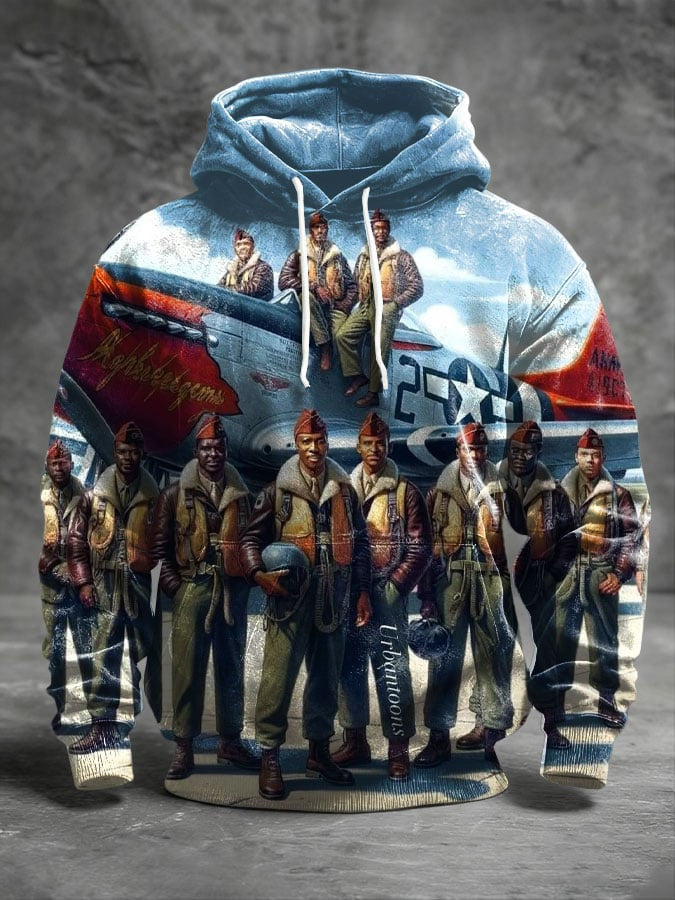 Tuskegee Airmen Red Tails Hoodie Men's Black History WWII Pilot Honor Apparel Veteran Gifts - Lilybirchmarket