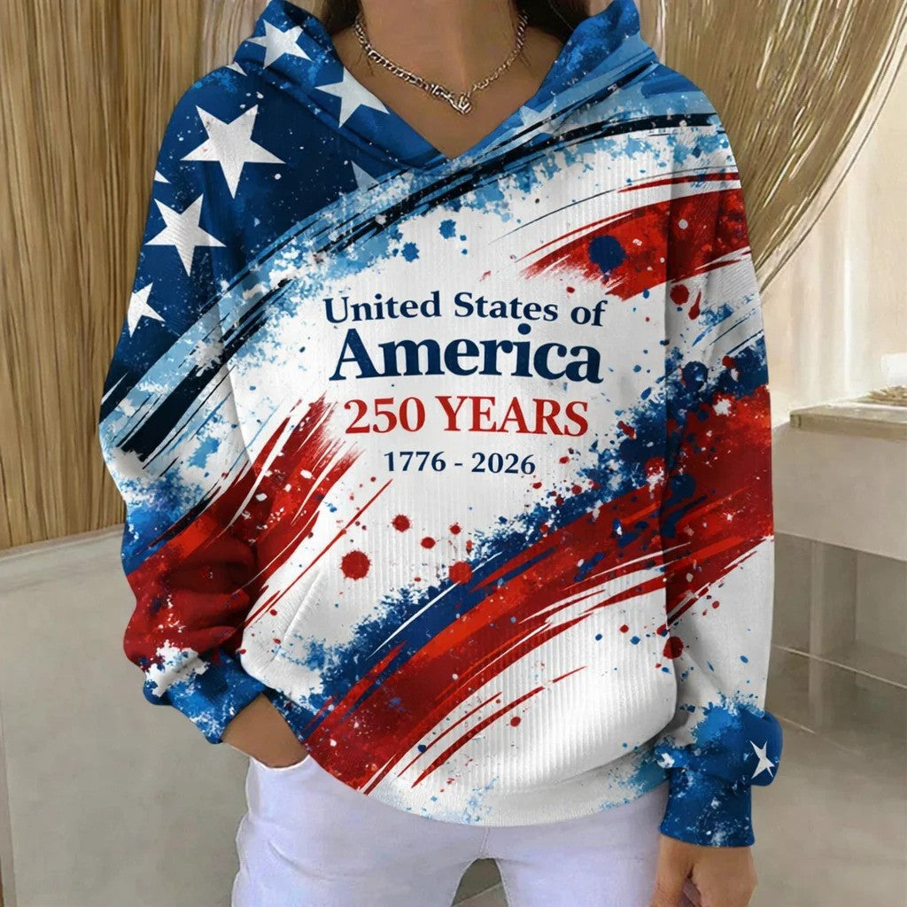 United States Of America 250 Years Anniversary Hoodie Women's 1776 2026 Merch Patriotic Gifts - Lilybirchmarket