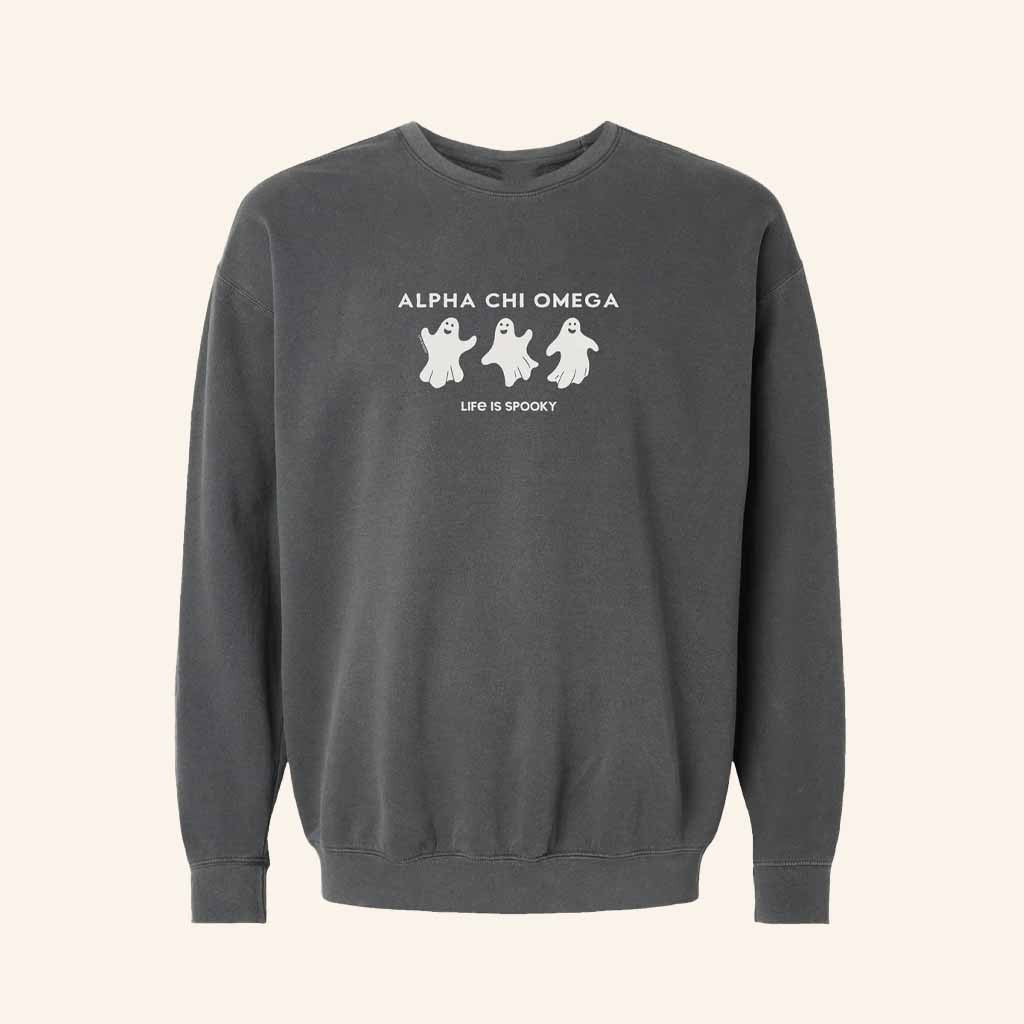 University Tees Merch Alpha Chi Omega Life Is Spooky Sweatshirt Halloween Gifts For Her - Lilybirchmarket