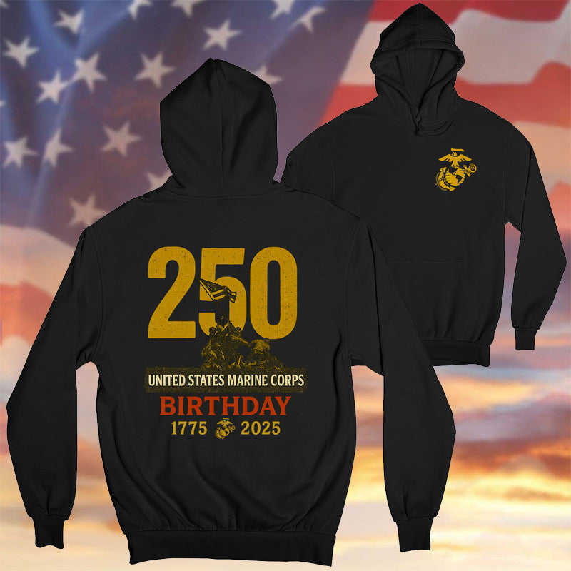 US Marine Corps 250th Birthday Iwo Jima Hoodie 1775 2025 USMC Veteran Clothing Gifts - Lilybirchmarket