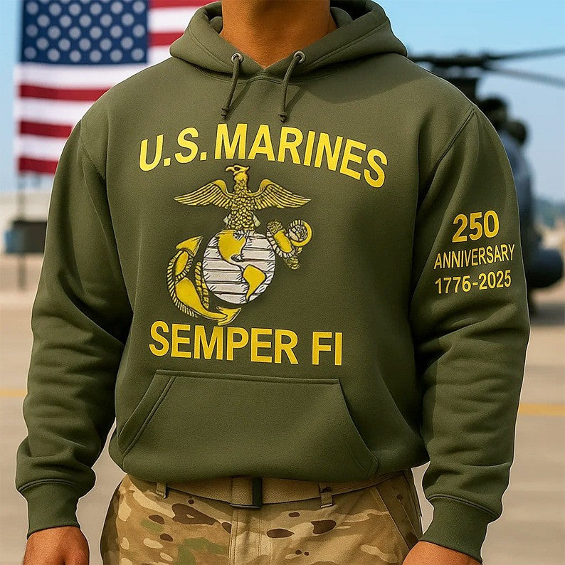 U.S. Marines Semper Fi Hoodie 250th Anniversary 1775 2025 Hoodie USMC Merch Veteran Gifts - Lilybirchmarket